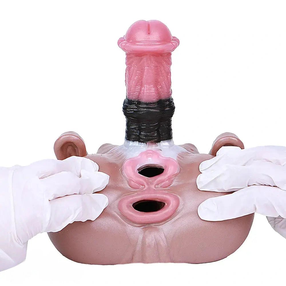 Mixed color silicone knotted horse dildo with animal base, photo 14