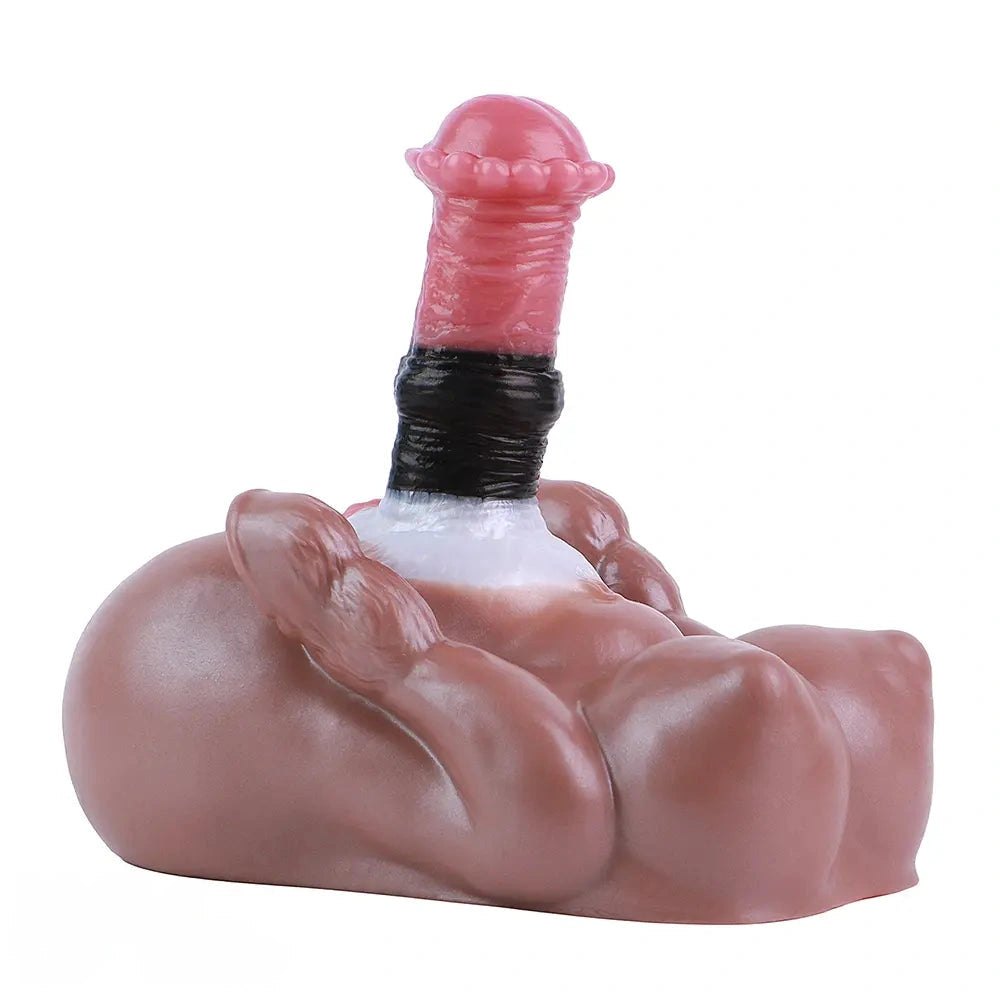 Mixed color silicone knotted horse dildo with animal base, photo 2