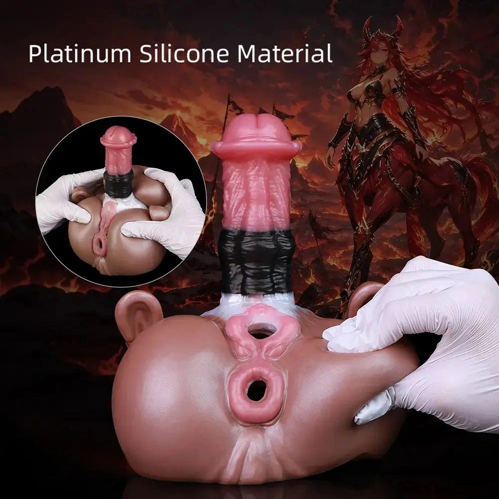 Mixed color silicone knotted horse dildo with animal base, photo 5