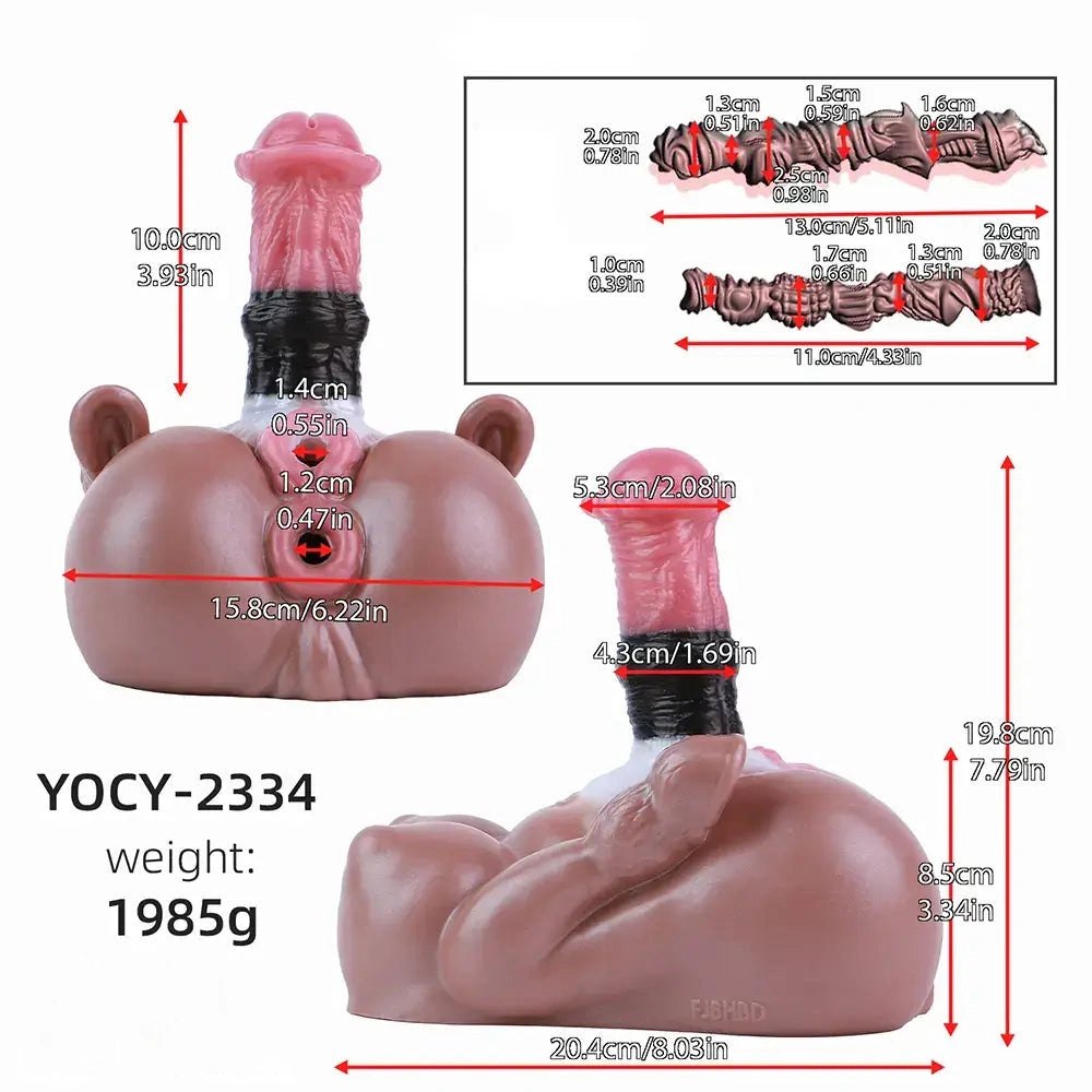 Mixed color silicone knotted horse dildo with animal base, photo 7