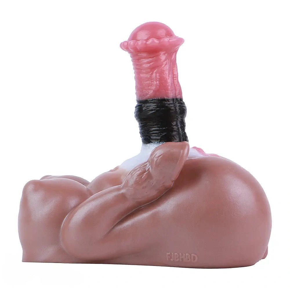Mixed color silicone knotted horse dildo with animal base, photo 8