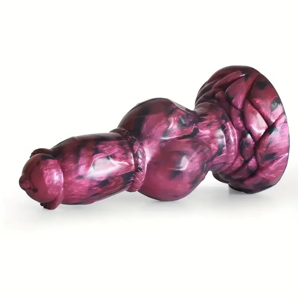 Marbled silicone knotted fantasy dildo, animal-inspired design, photo 13