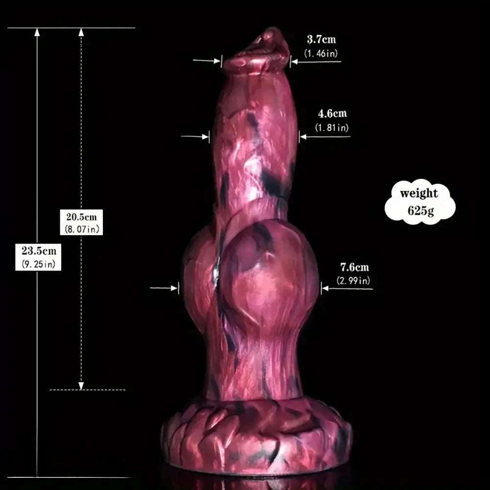 Marbled silicone knotted fantasy dildo, animal-inspired design, photo 17