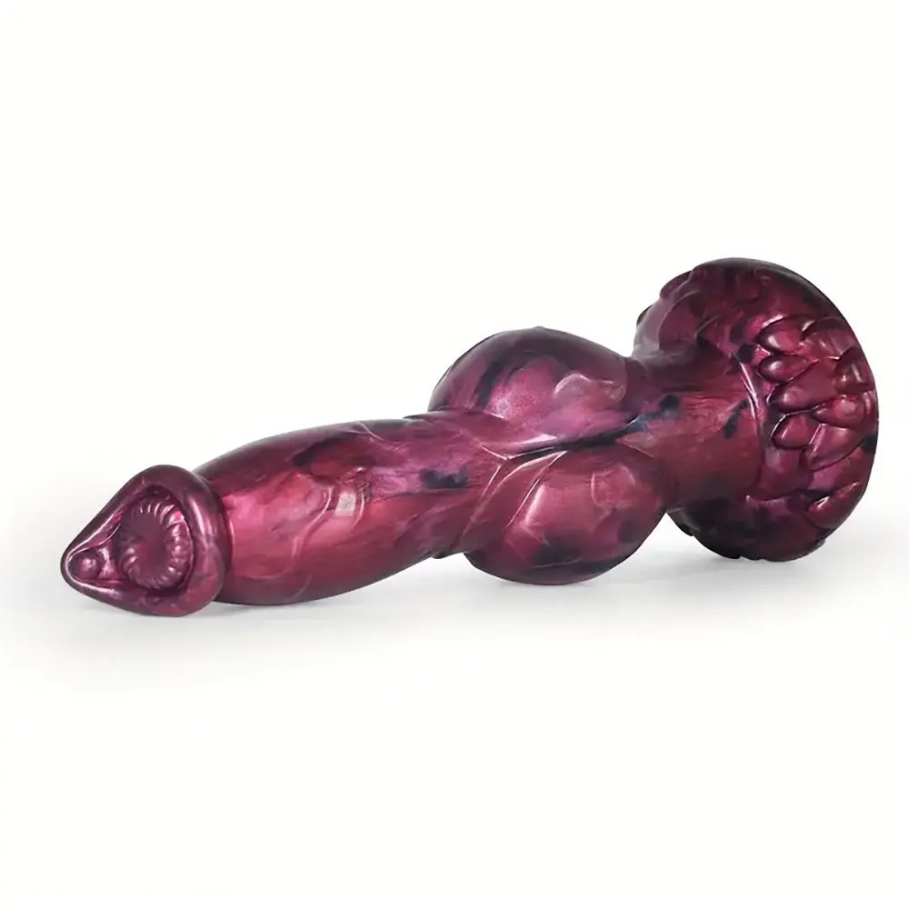 Marbled silicone knotted fantasy dildo, animal-inspired design, photo 3