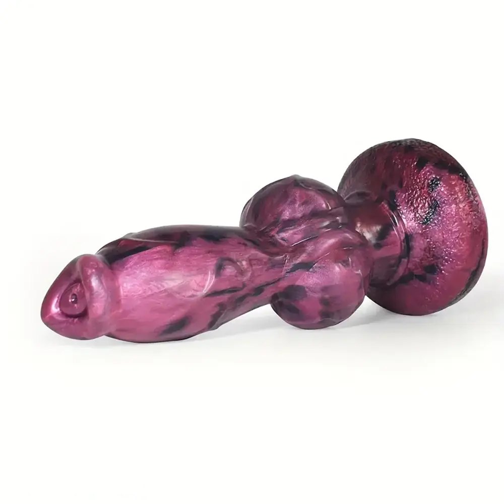Marbled silicone knotted fantasy dildo, animal-inspired design, photo 4