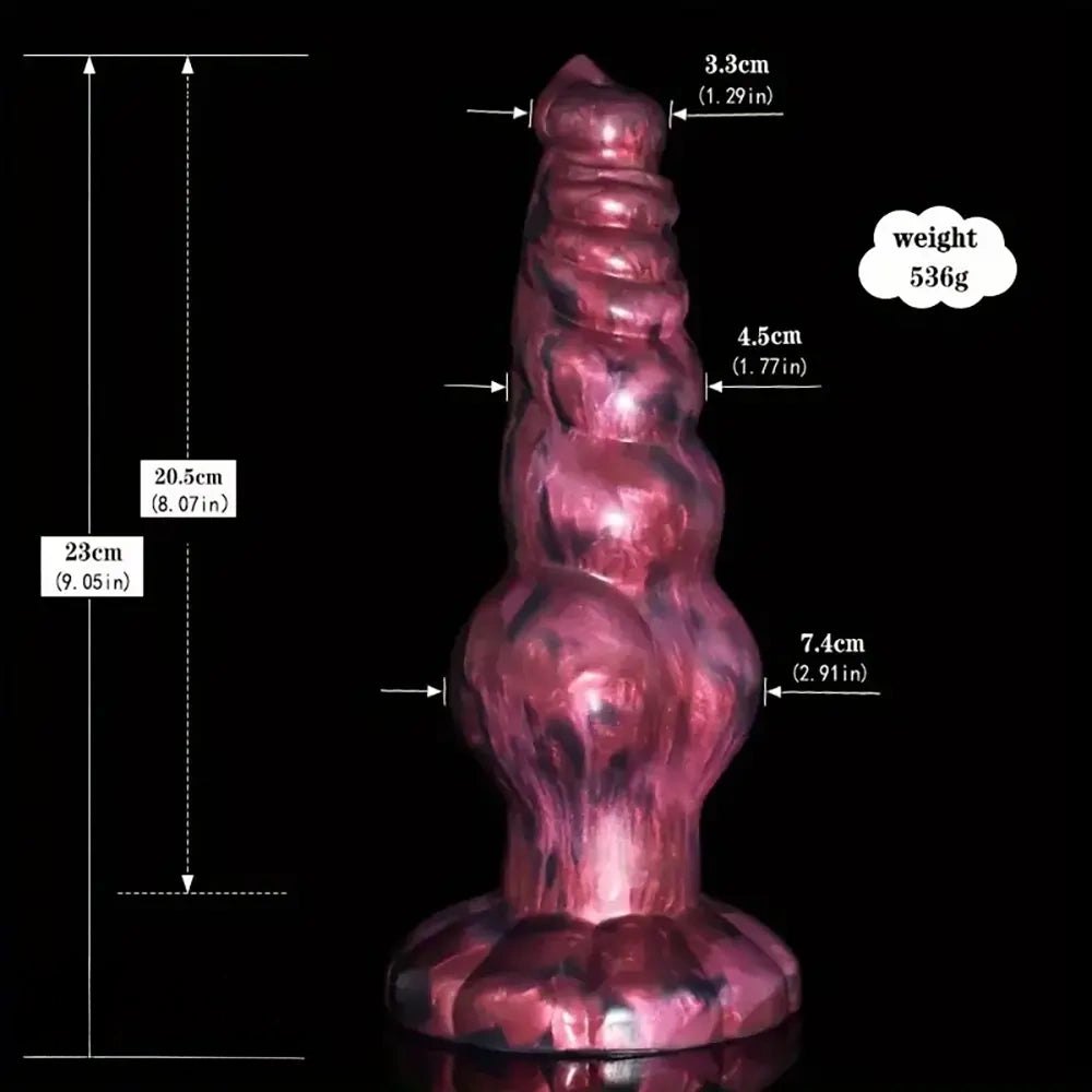 Marbled silicone knotted fantasy dildo, animal-inspired design, photo 9
