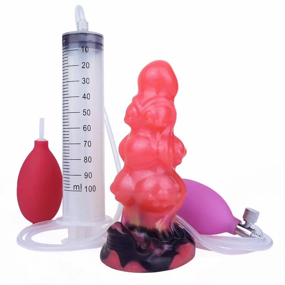 Red knotted silicone fantasy dildo, photo 1