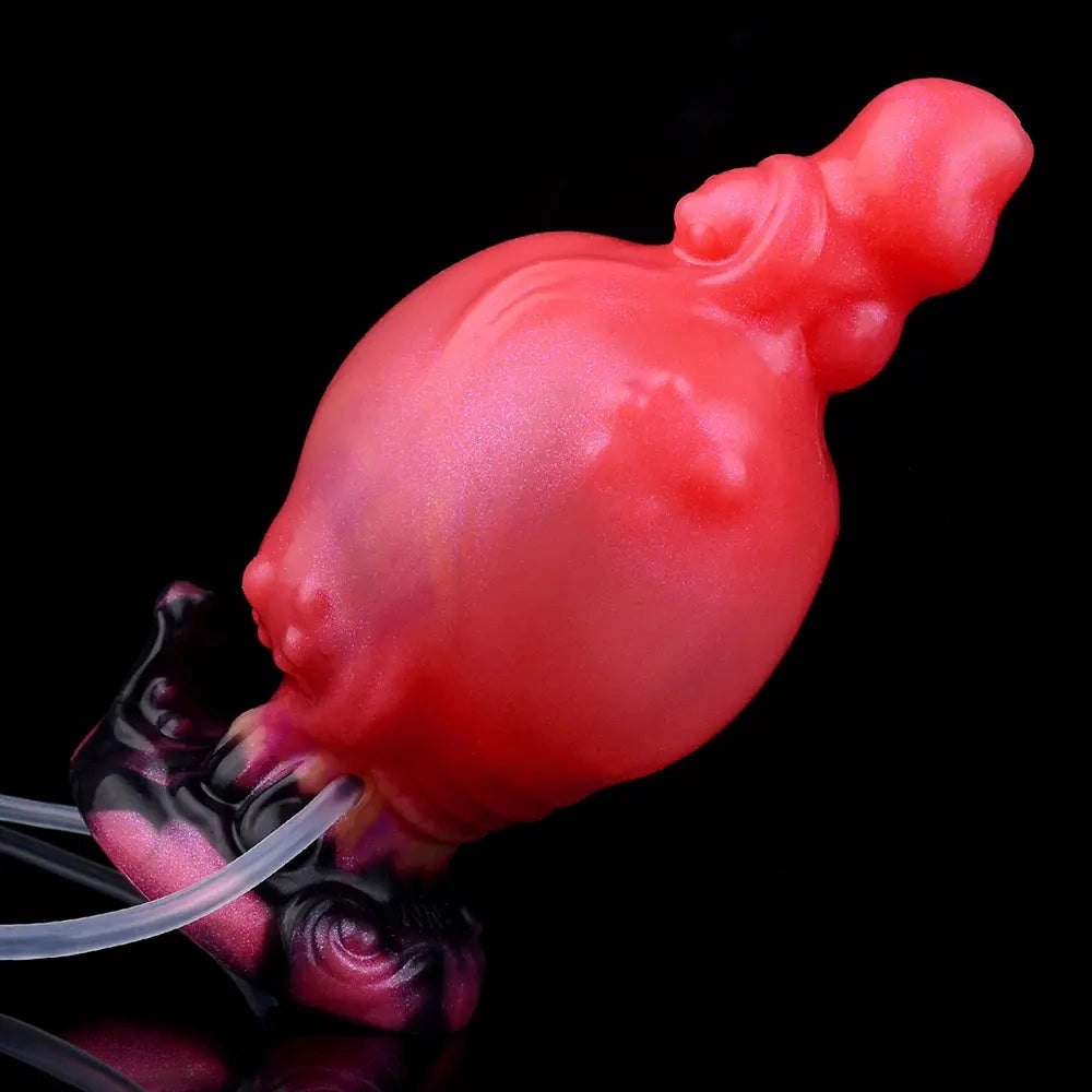 Red knotted silicone fantasy dildo, photo 10