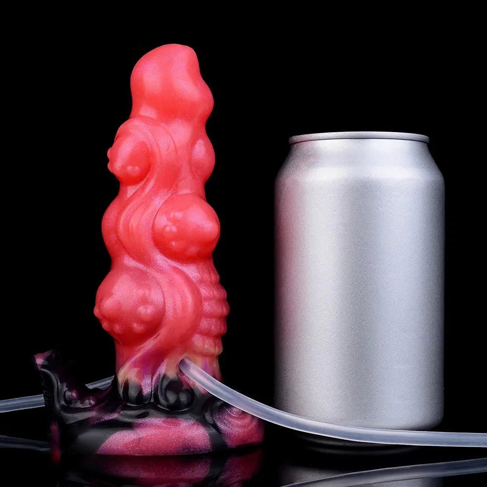 Red knotted silicone fantasy dildo, photo 12