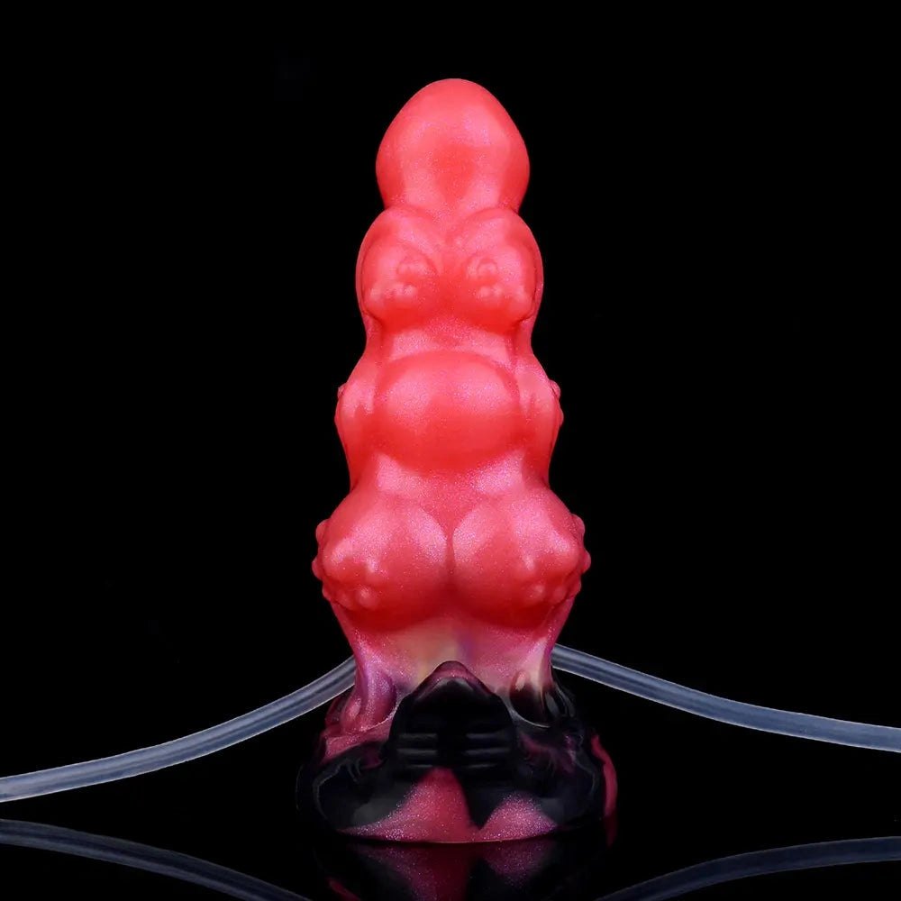 Red knotted silicone fantasy dildo, photo 14