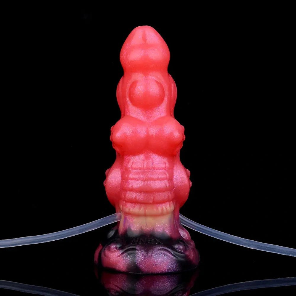 Red knotted silicone fantasy dildo, photo 15