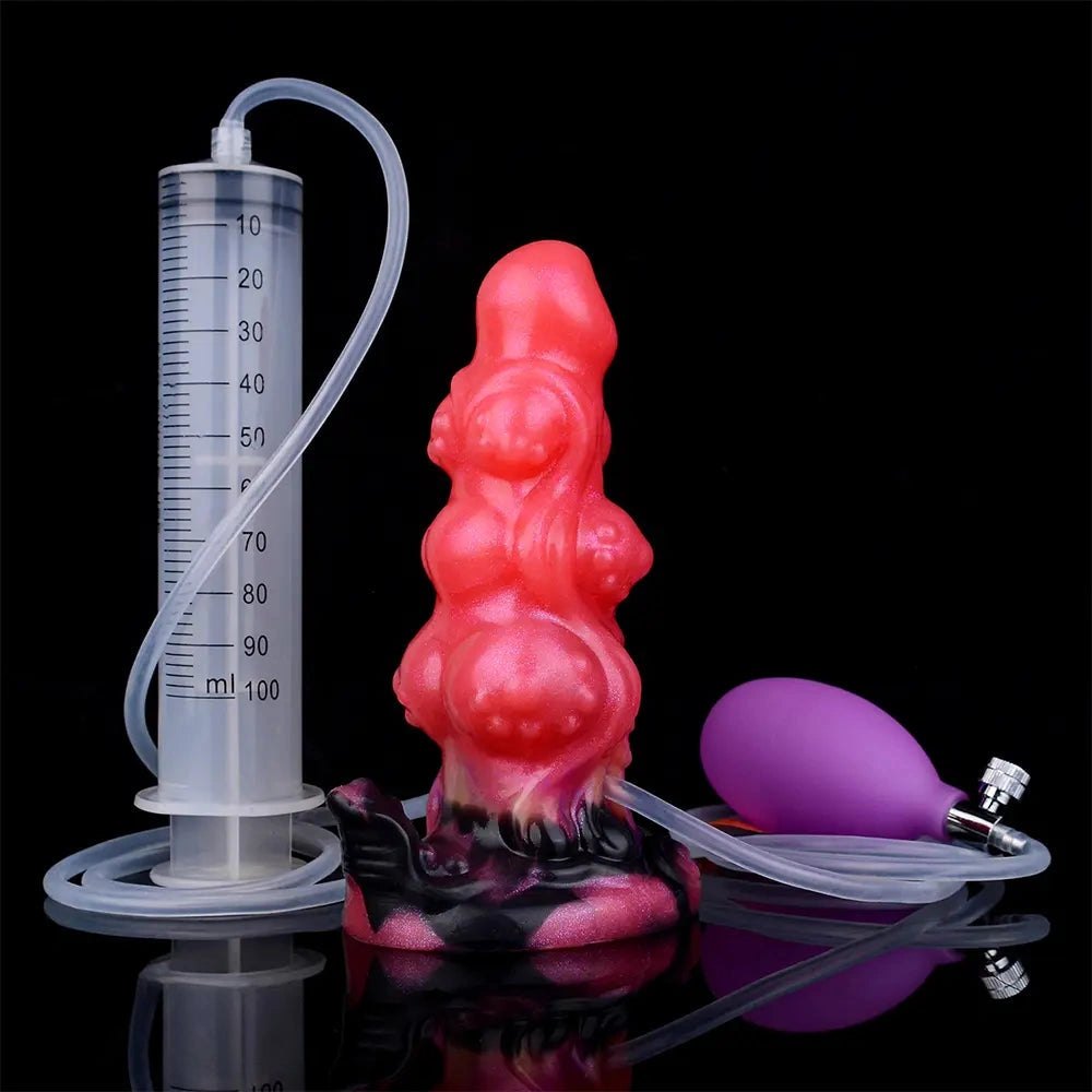 Red knotted silicone fantasy dildo, photo 16