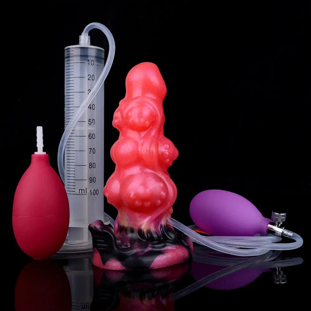 Red knotted silicone fantasy dildo, photo 17