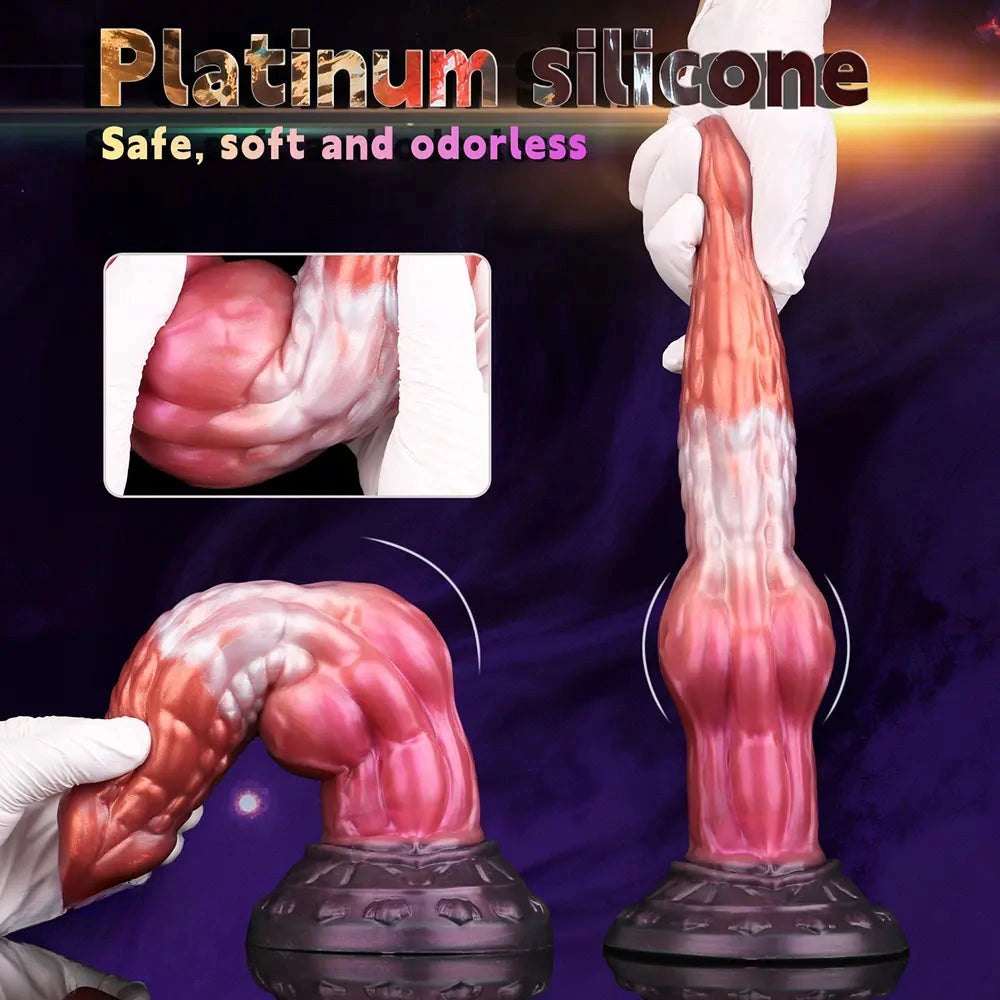 Knotted animal silicone dildo with ribbed veined shaft, photo 5