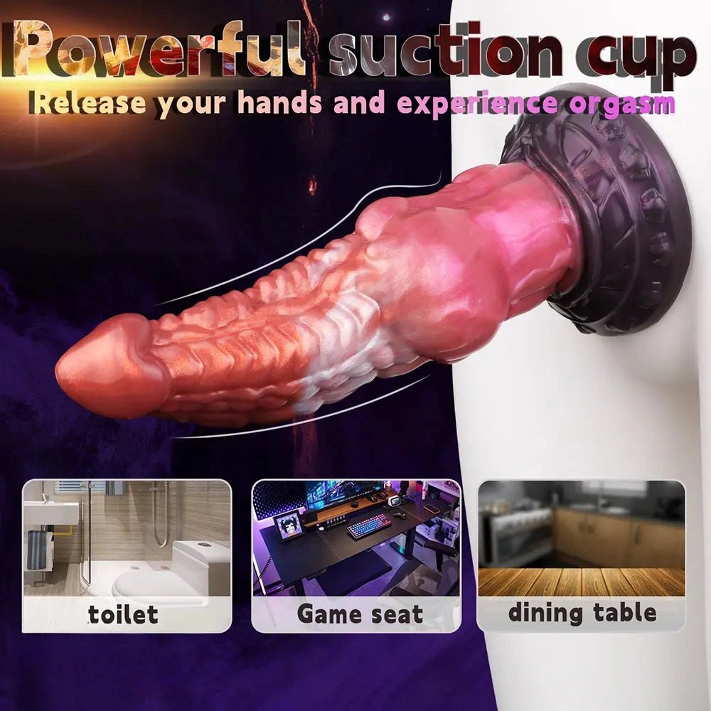 Knotted animal silicone dildo with ribbed veined shaft, photo 6