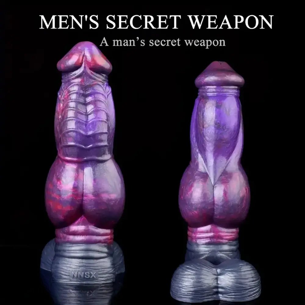Mixed color silicone knotted animal dildo on stand, photo 1