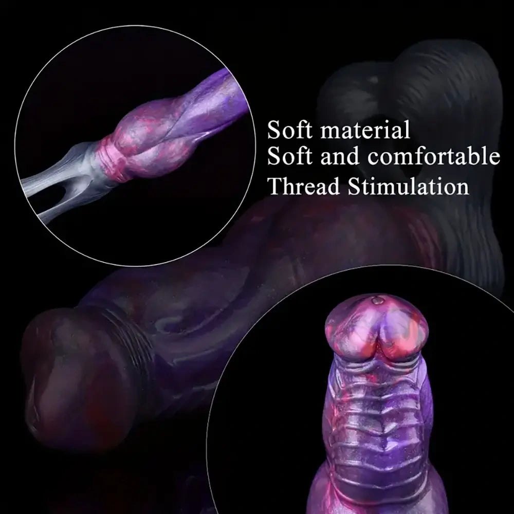 Mixed color silicone knotted animal dildo on stand, photo 3