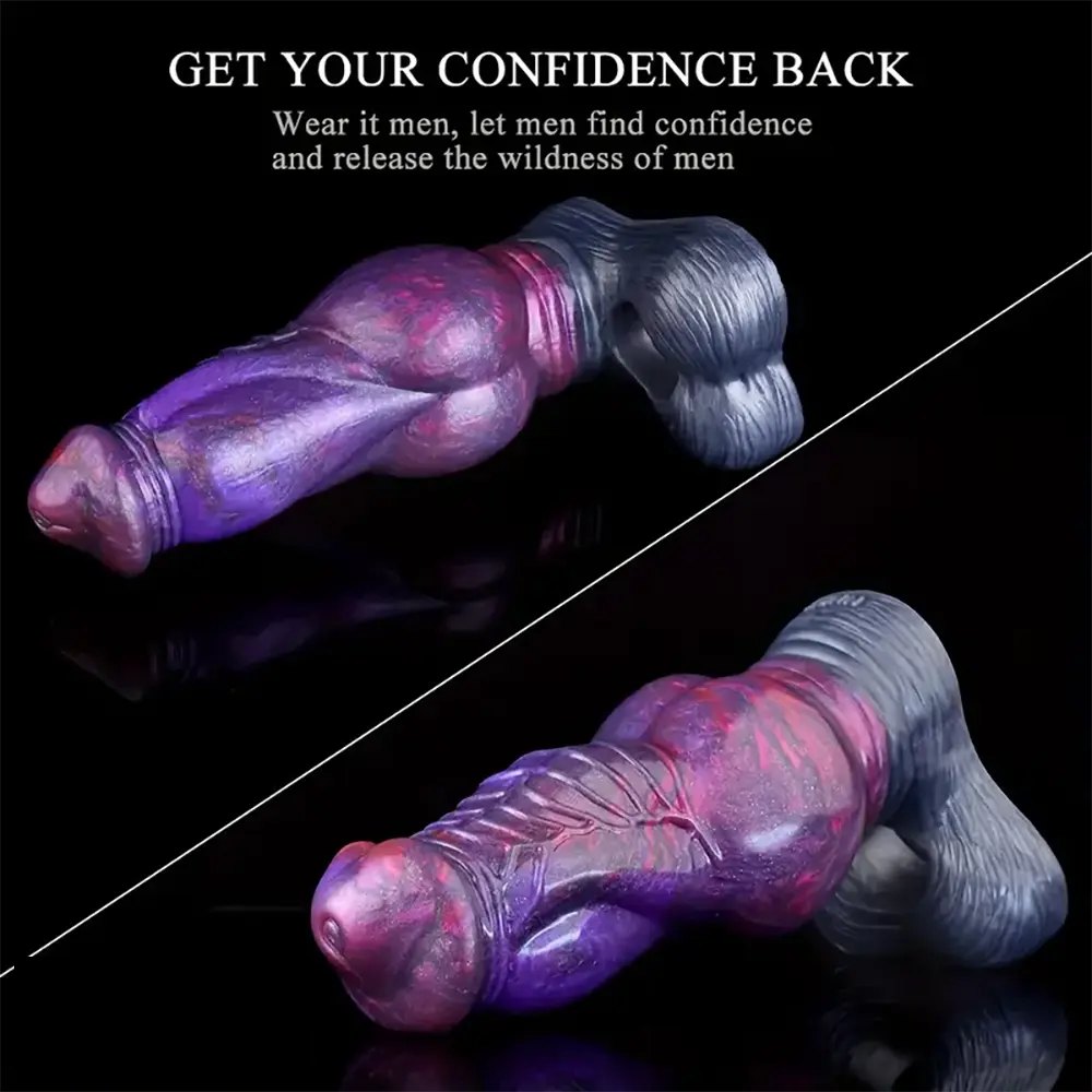 Mixed color silicone knotted animal dildo on stand, photo 4