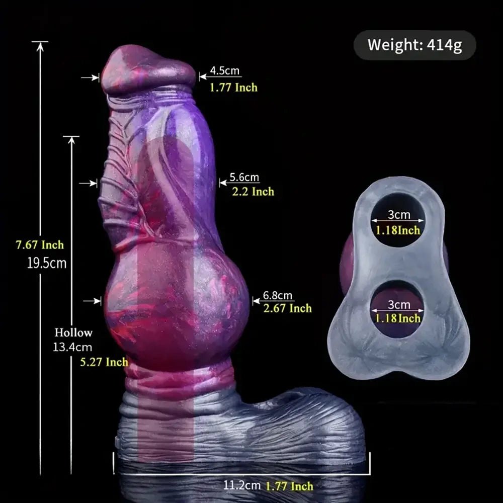 Mixed color silicone knotted animal dildo on stand, photo 5