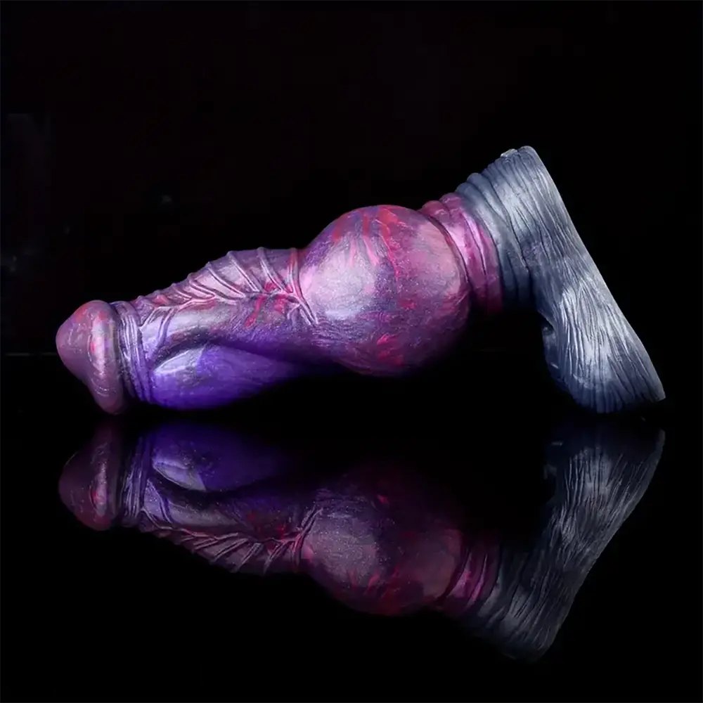 Mixed color silicone knotted animal dildo on stand, photo 6