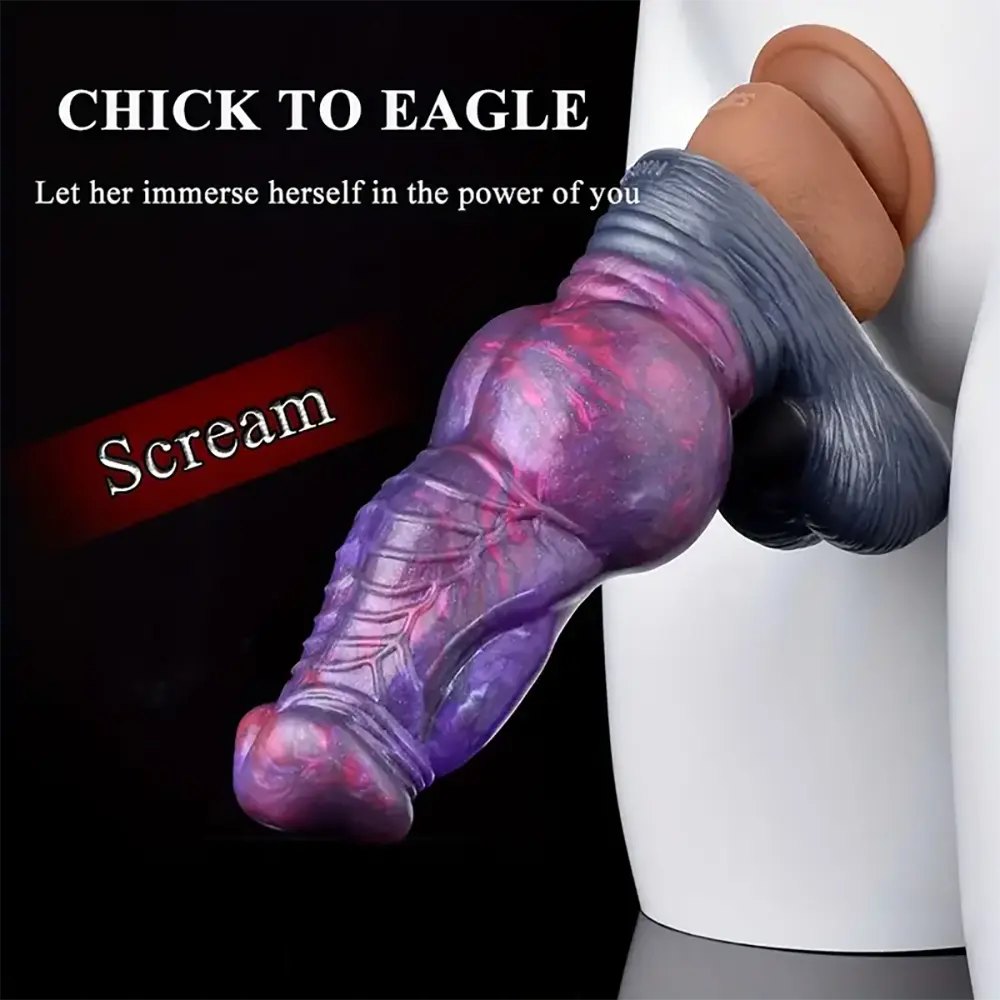 Mixed color silicone knotted animal dildo on stand, photo 7