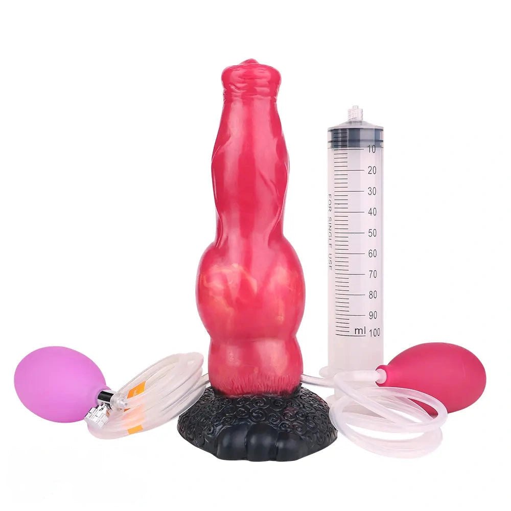 Red knotted silicone animal dildo, photo 1