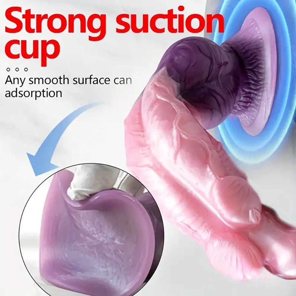Knotted silicone animal fantasy dildo with suction cup base, photo 3