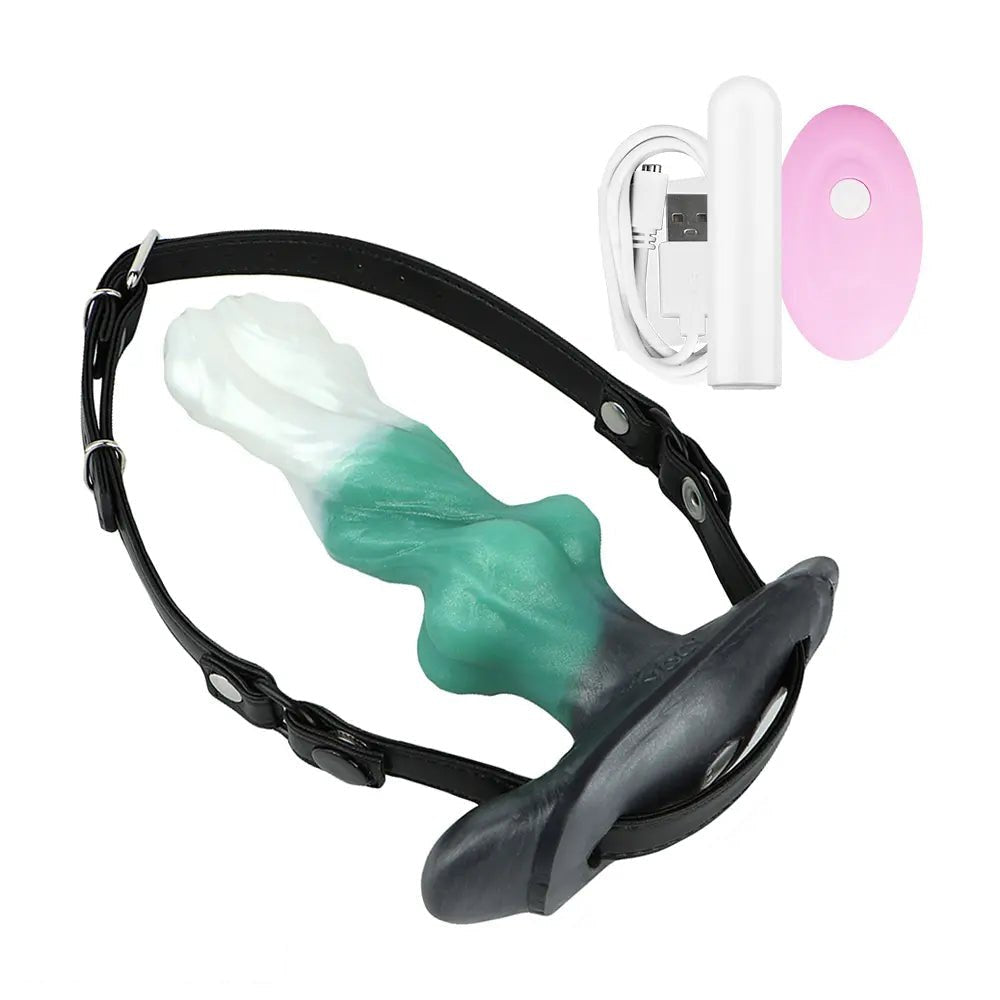 Green and black knotted strap-on dildo with harness, photo 5