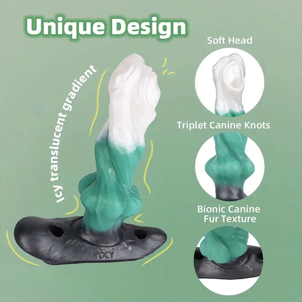 Green and black knotted strap-on dildo with harness, photo 7