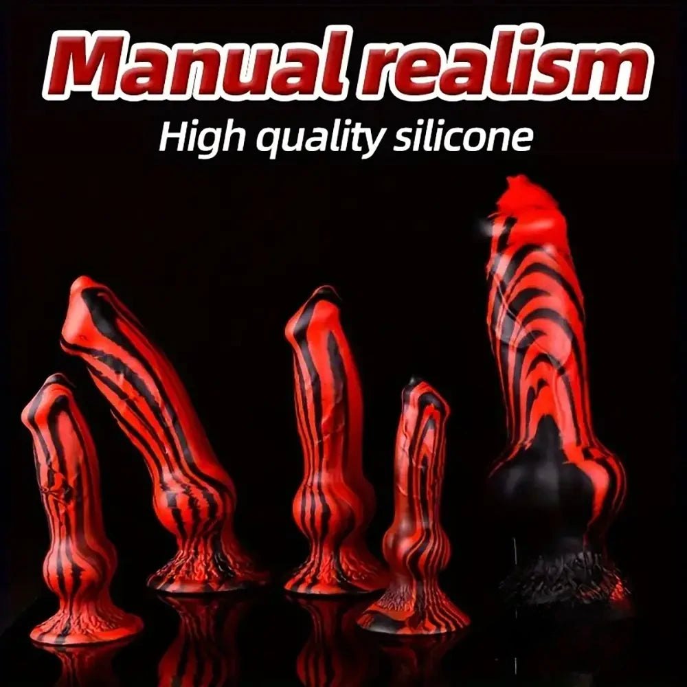 Red and black tiger stripe knotted animal dildo, photo 1
