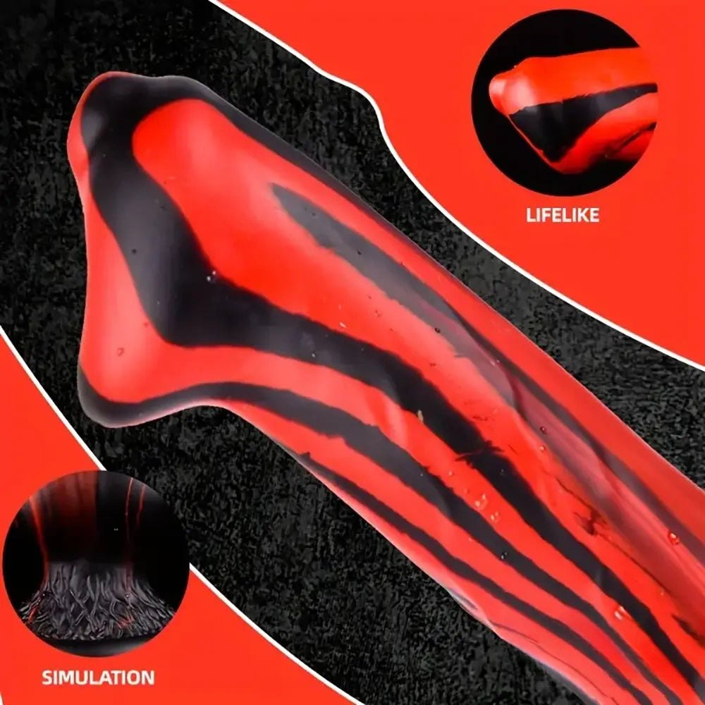 Red and black tiger stripe knotted animal dildo, photo 2