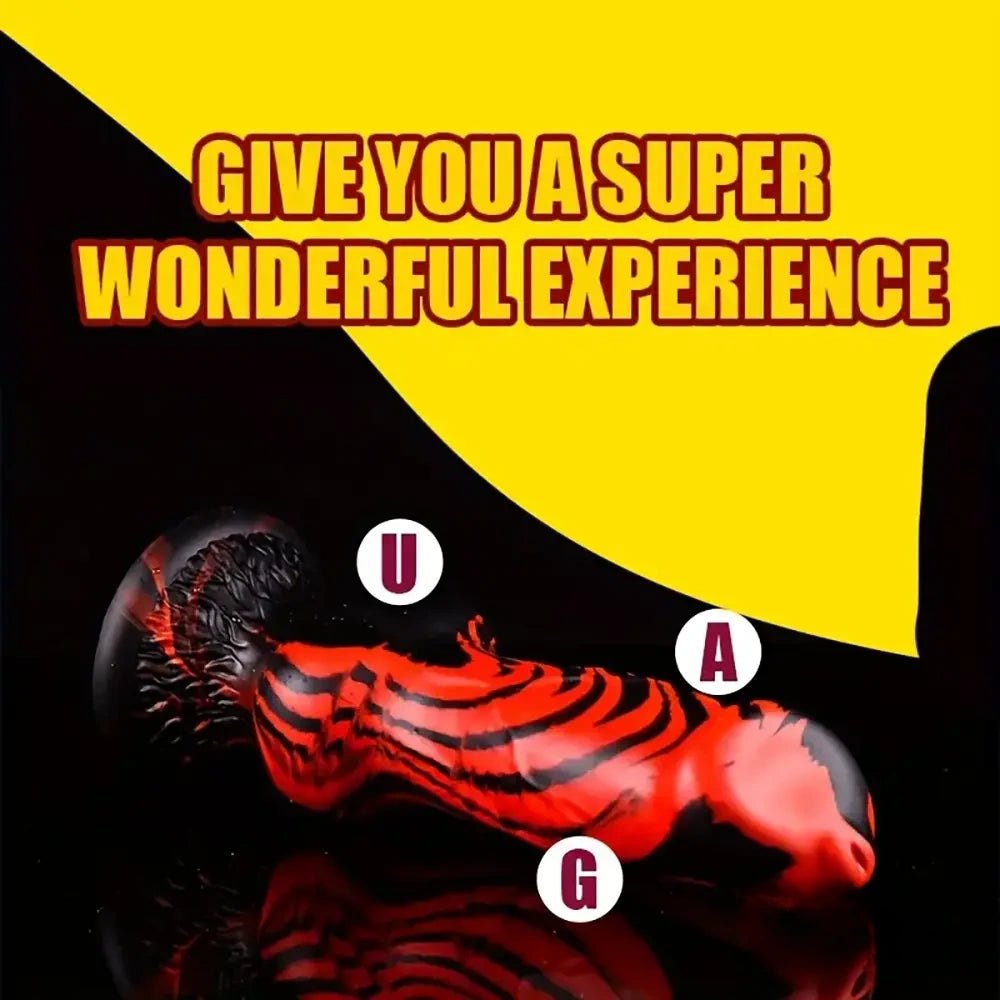 Red and black tiger stripe knotted animal dildo, photo 3