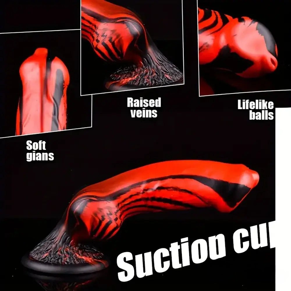 Red and black tiger stripe knotted animal dildo, photo 4