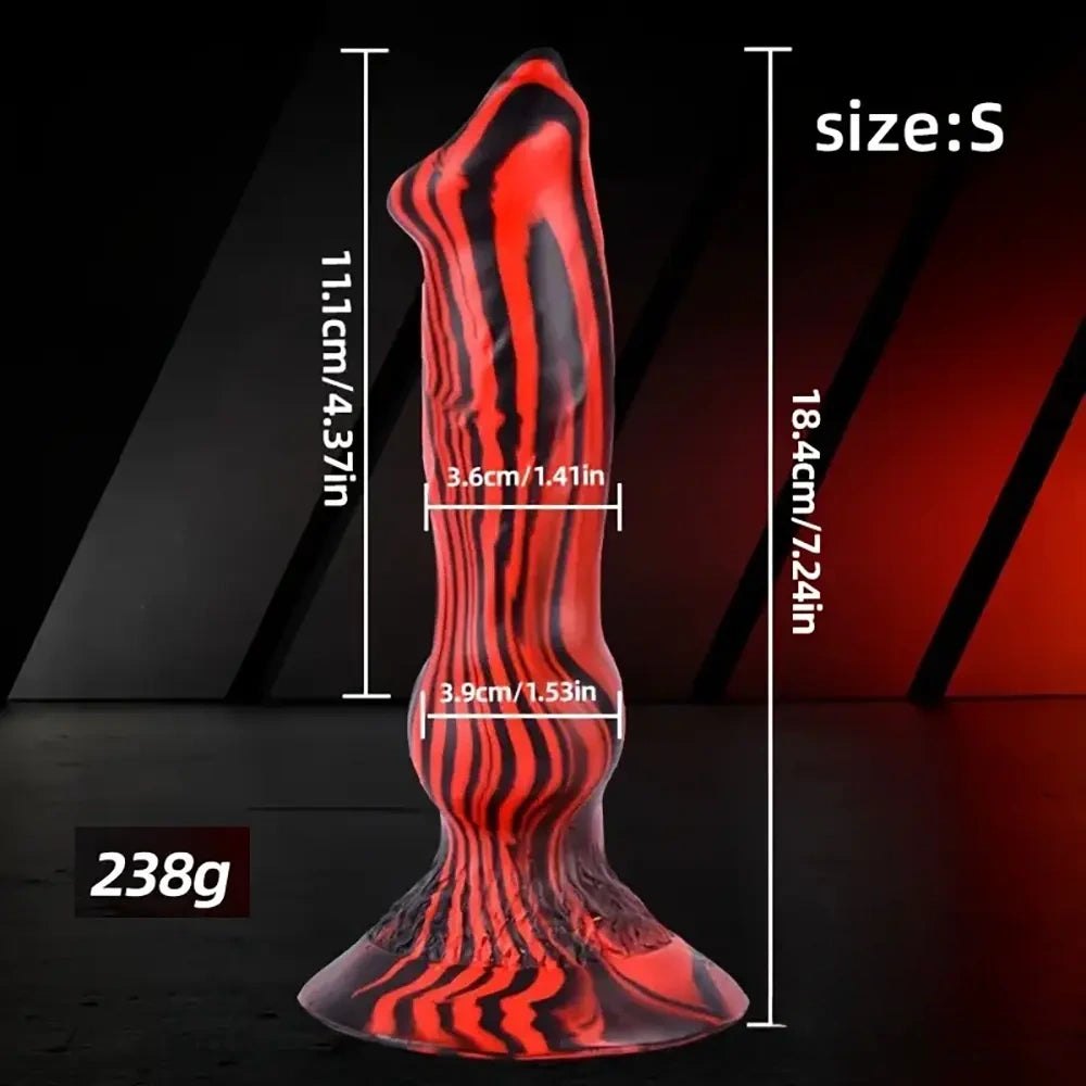Red and black tiger stripe knotted animal dildo, photo 5