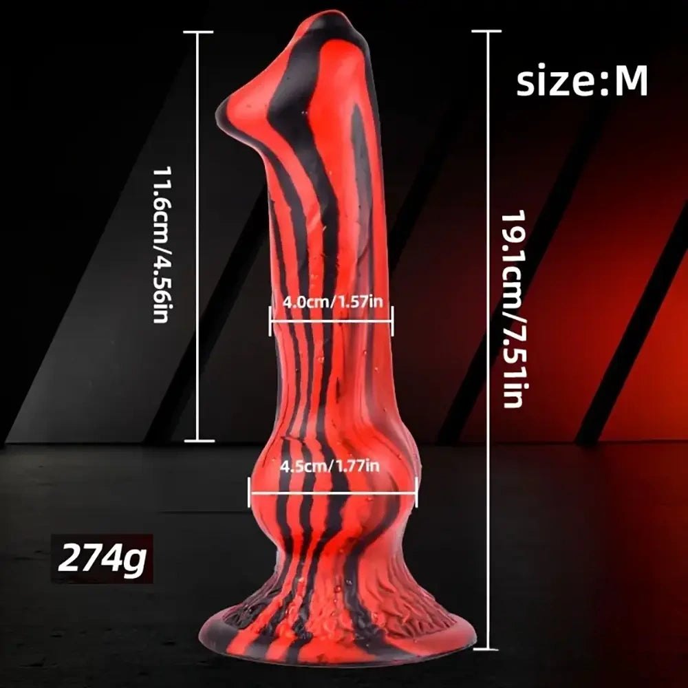 Red and black tiger stripe knotted animal dildo, photo 6