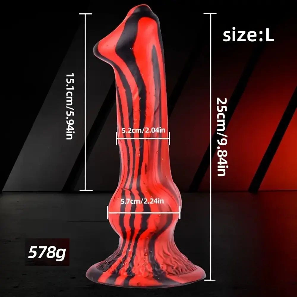 Red and black tiger stripe knotted animal dildo, photo 7