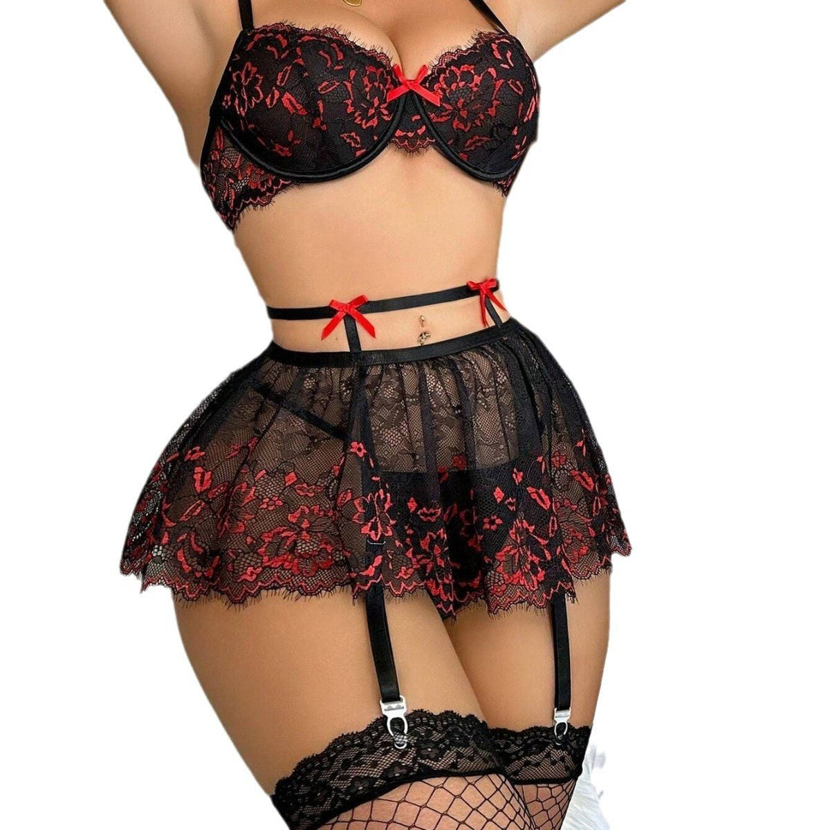 Lace backless fishnet stockings bra set, photo 5