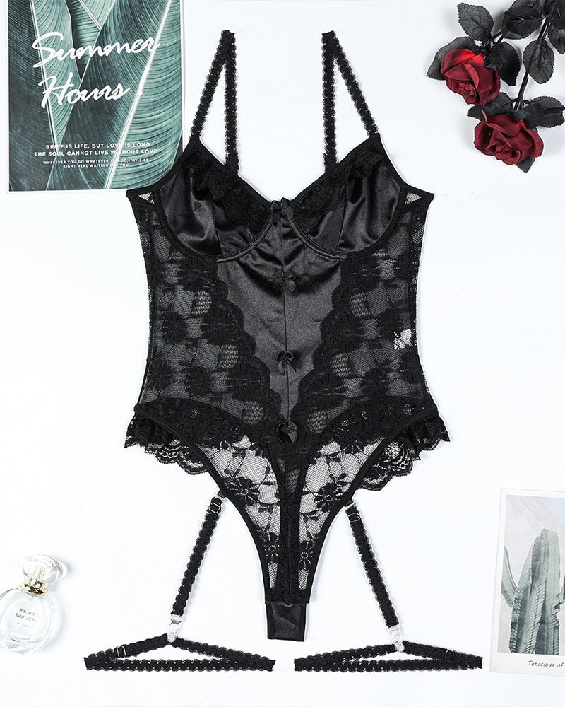 Lace bow sheer mesh bodysuit, photo 4