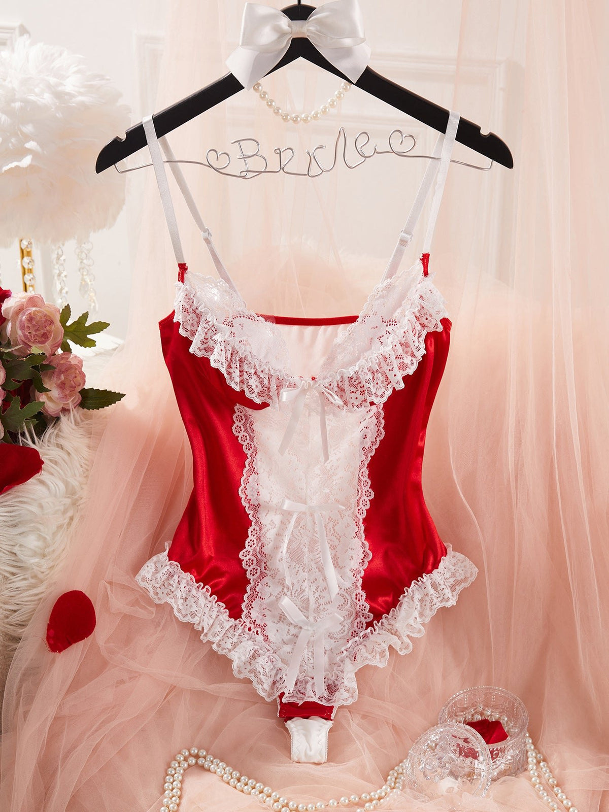 Lace bow sheer satin bodysuit, photo 6