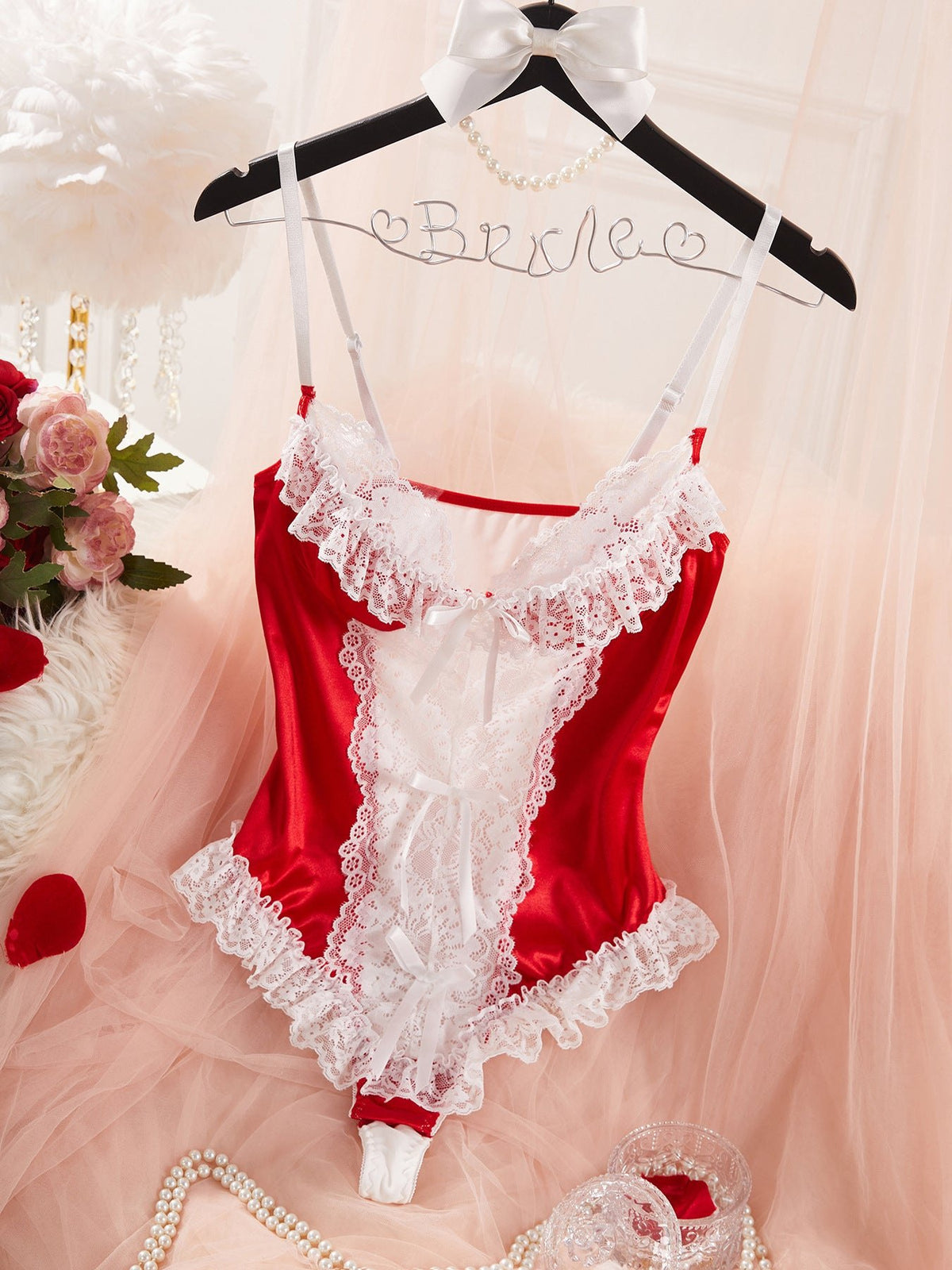 Lace bow sheer satin bodysuit, photo 7