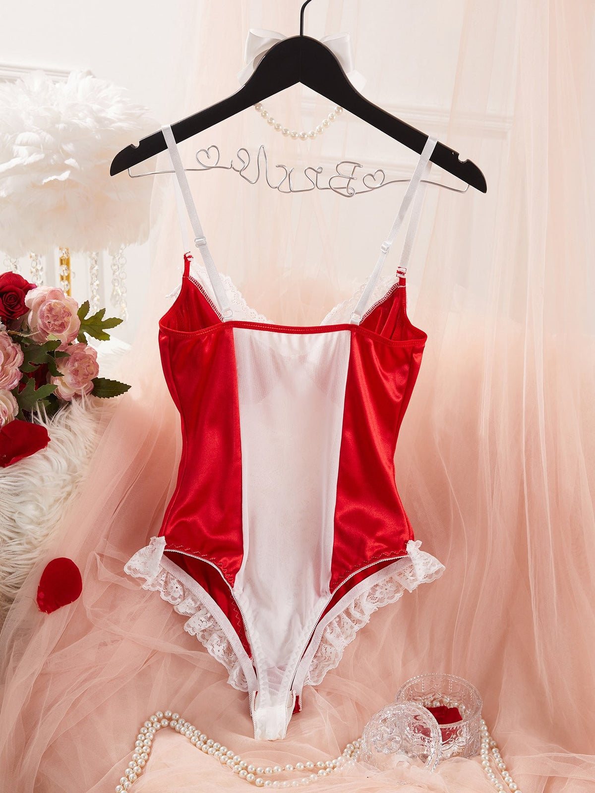 Lace bow sheer satin bodysuit, photo 8