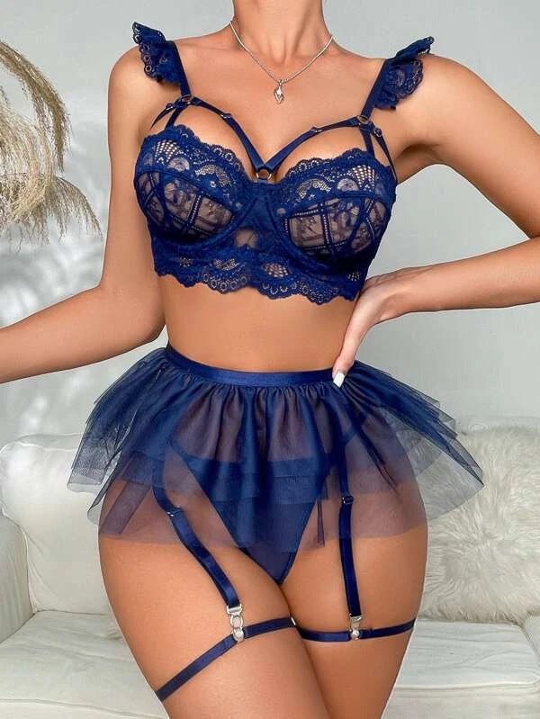 Lace bra tutu skirt garter belt set, photo 12
