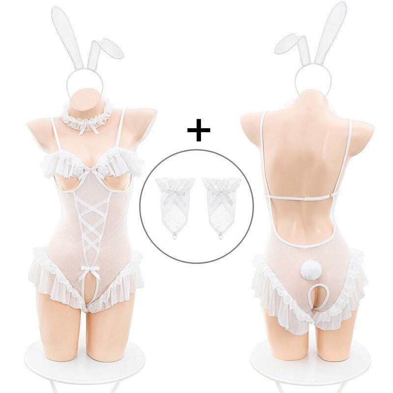 White lace bunny cosplay bodysuit