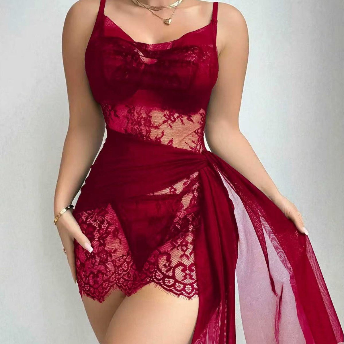 Lace bustier camisole side tie wrap nightgown, photo 4