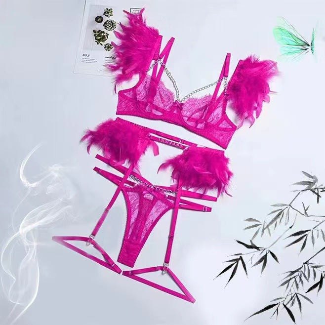 Lace chain feather four piece lingerie set, photo 11