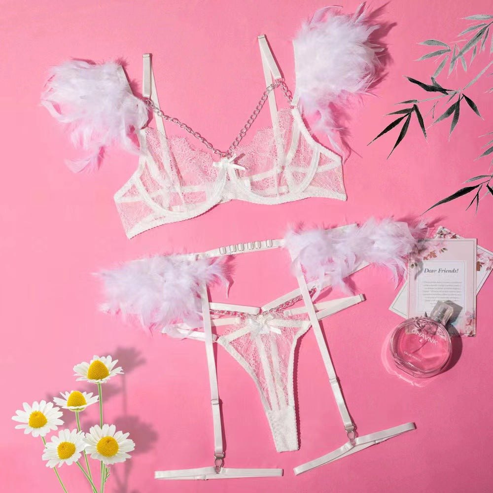 Lace chain feather four piece lingerie set, photo 14