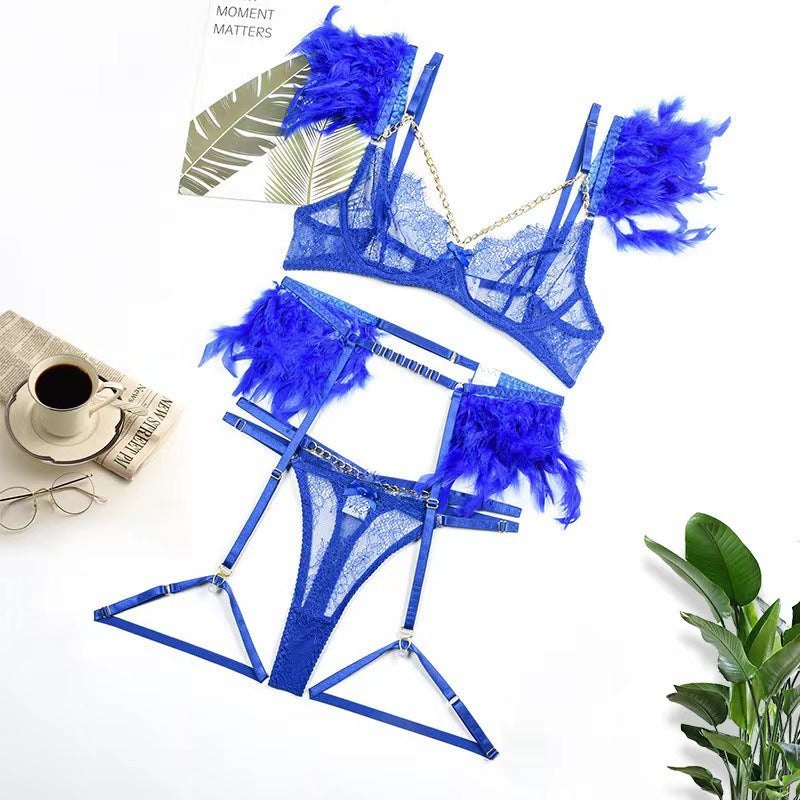 Lace chain feather four piece lingerie set, photo 16