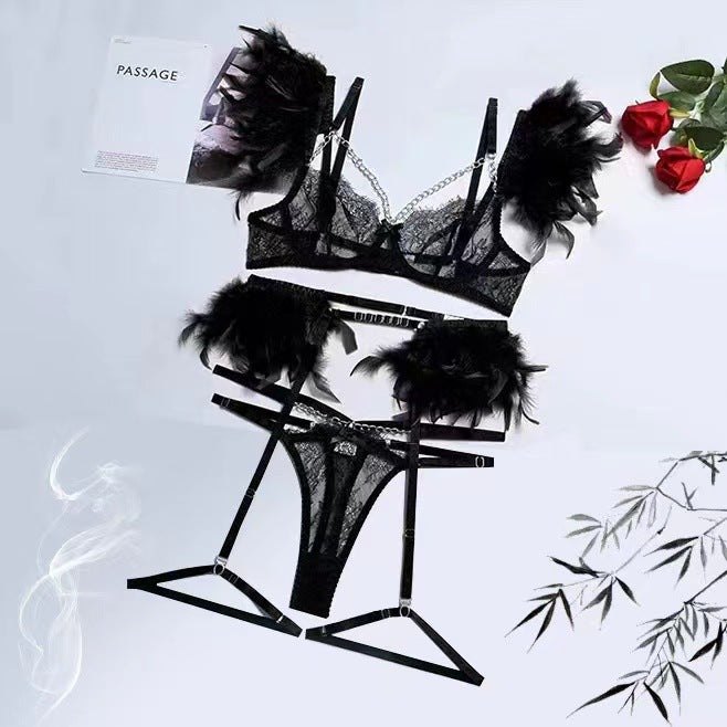 Lace chain feather four piece lingerie set, photo 7