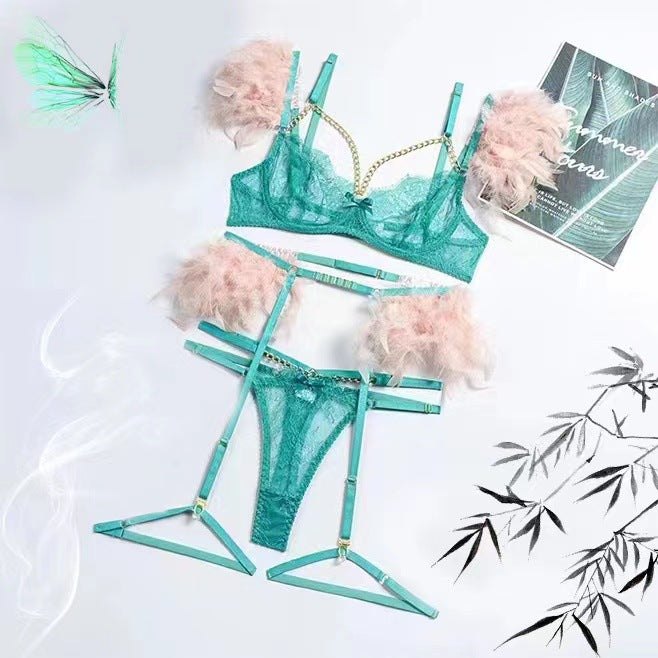 Lace chain feather four piece lingerie set, photo 9