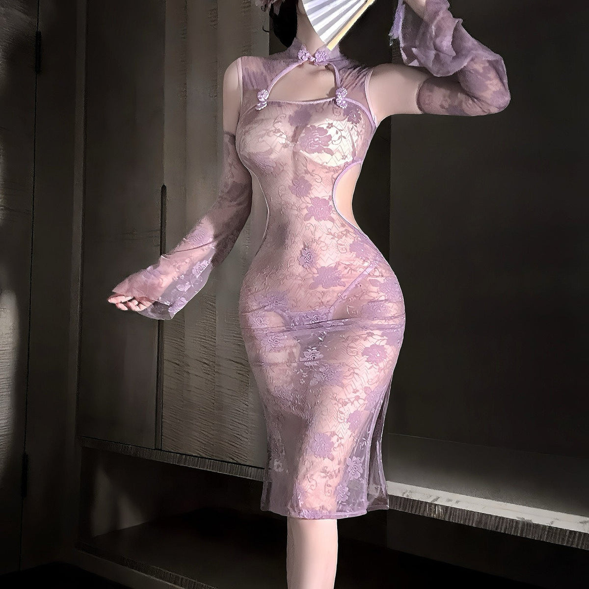 Lace cheongsam with sleeves chemise suit, photo 1